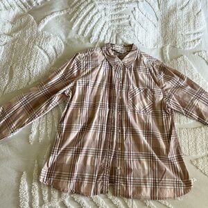 Croft & Barrow Pink Plaid Long-Sleeve Button-Down Shirt Woman’s Large